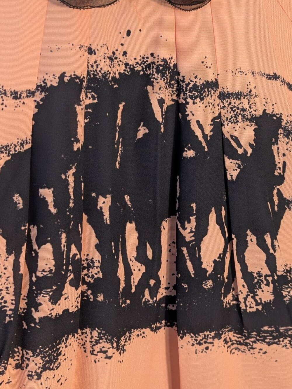 Wild Horses Print Silk Blend Shift Dress Blush Black Peter Pan Collar | Sz L